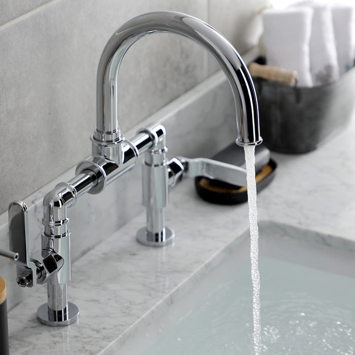 Whitaker KS2171KL Two-Handle 2-Hole Deck Mount Bridge Bathroom Faucet with Push Pop-Up Drain, Polished Chrome