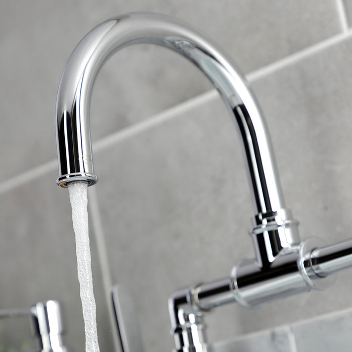 Whitaker KS2171KL Two-Handle 2-Hole Deck Mount Bridge Bathroom Faucet with Push Pop-Up Drain, Polished Chrome