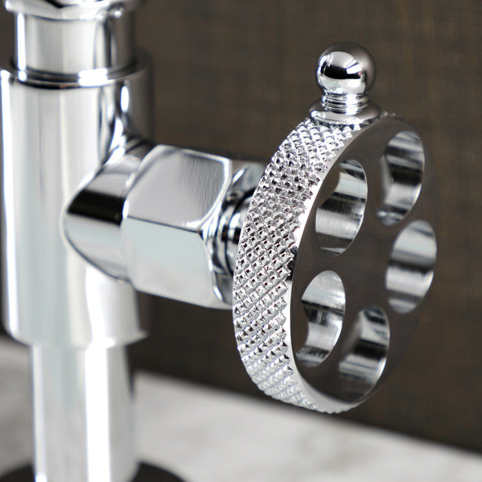 Kingston Sona KS2171RKX - Webb Two-Handle 2-Hole Deck Mount Bridge Bathroom Faucet with Knurled Handle and Push Pop-Up Drain, Polished Chrome