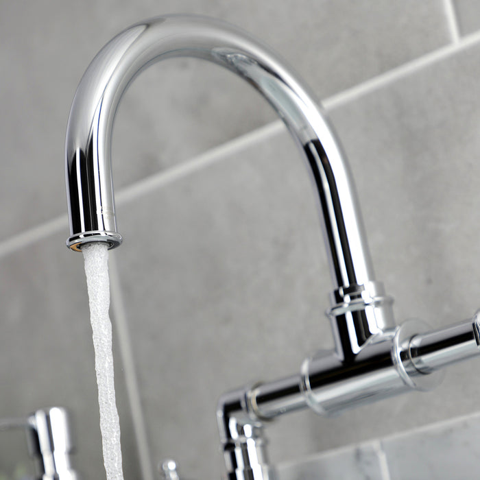 Kingston Sona KS2171RX - Belknap Two-Handle 2-Hole Deck Mount Bridge Bathroom Faucet with Push Pop-Up Drain, Polished Chrome
