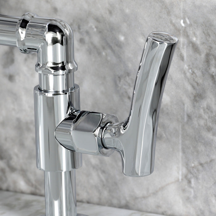 Hallerbos KS2171TKL Two-Handle 4-Hole Deck Mount Bridge Bathroom Faucet with Push Pop-Up Drain, Polished Chrome