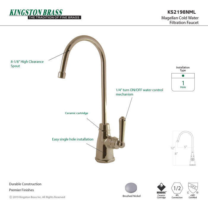 Kingston Tulare KS2198NML - Magellan Single-Handle 1-Hole Deck Mount Water Filtration Faucet, Brushed Nickel