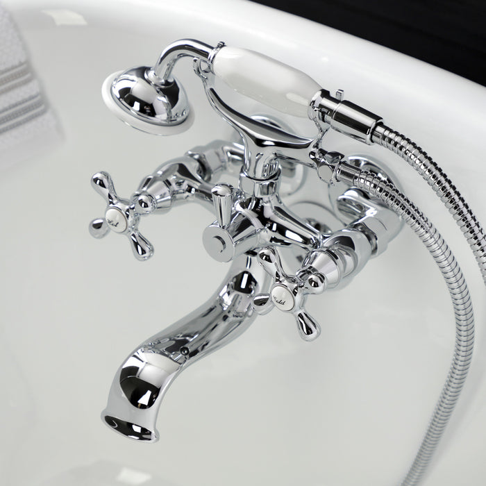 Kingston Heirloom KS225C - Kingston Three-Handle 2-Hole Tub Wall Mount Clawfoot Tub Faucet with Handshower, Polished Chrome