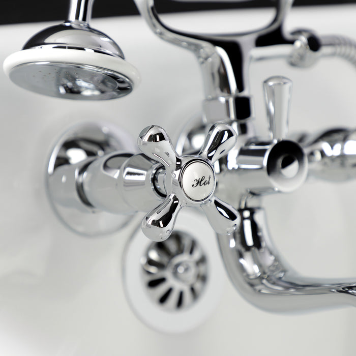Kingston Heirloom KS225C - Kingston Three-Handle 2-Hole Tub Wall Mount Clawfoot Tub Faucet with Handshower, Polished Chrome