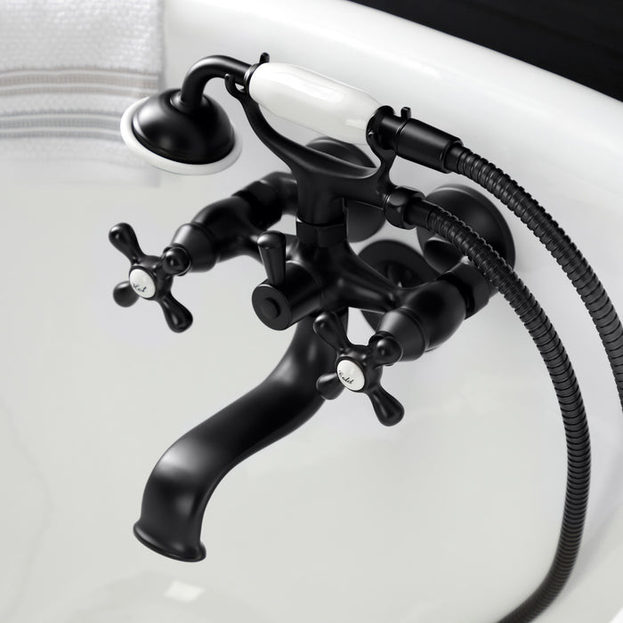 Kingston Heirloom KS225MB - Kingston Three-Handle 2-Hole Tub Wall Mount Clawfoot Tub Faucet with Handshower, Matte Black