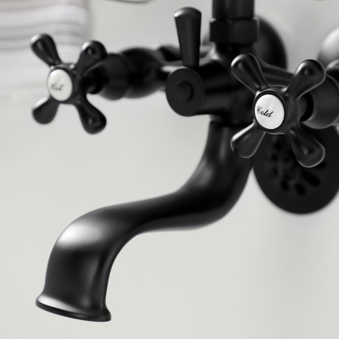 Kingston Heirloom KS225MB - Kingston Three-Handle 2-Hole Tub Wall Mount Clawfoot Tub Faucet with Handshower, Matte Black