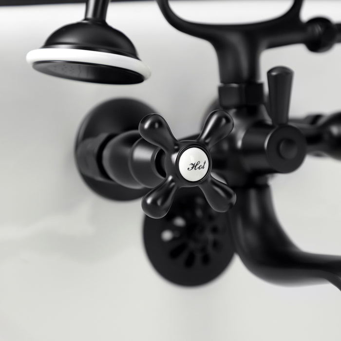 Kingston Heirloom KS225MB - Kingston Three-Handle 2-Hole Tub Wall Mount Clawfoot Tub Faucet with Handshower, Matte Black