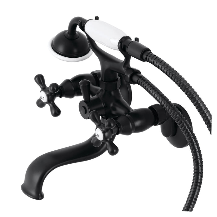 Kingston Heirloom KS225MB - Kingston Three-Handle 2-Hole Tub Wall Mount Clawfoot Tub Faucet with Handshower, Matte Black