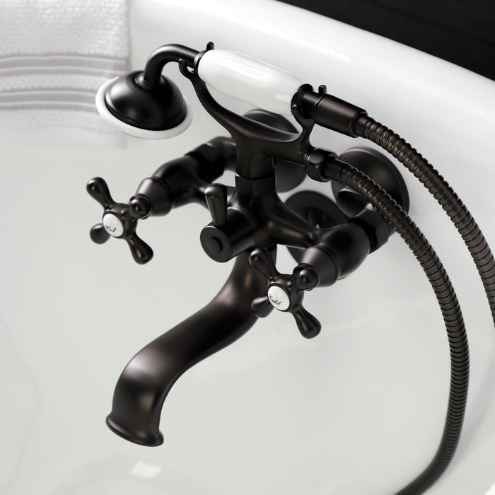 Kingston Heirloom KS225ORB - Kingston Three-Handle 2-Hole Tub Wall Mount Clawfoot Tub Faucet with Handshower, Oil Rubbed Bronze