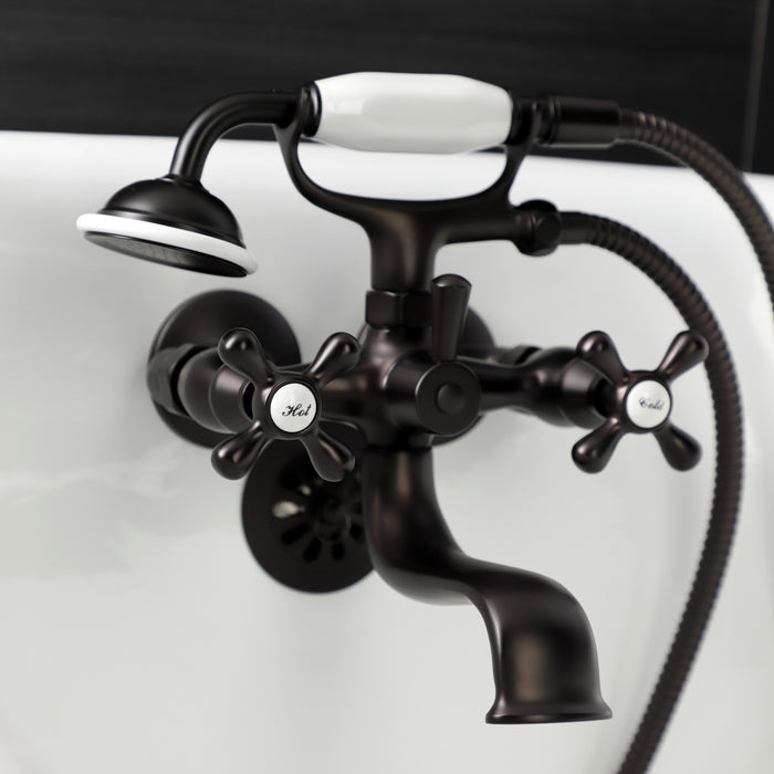 Kingston Heirloom KS225ORB - Kingston Three-Handle 2-Hole Tub Wall Mount Clawfoot Tub Faucet with Handshower, Oil Rubbed Bronze