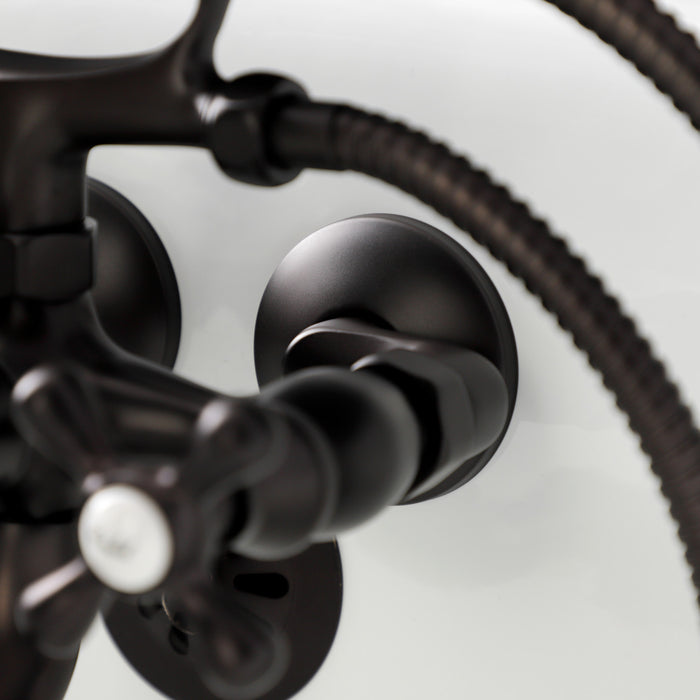 Kingston Heirloom KS225ORB - Kingston Three-Handle 2-Hole Tub Wall Mount Clawfoot Tub Faucet with Handshower, Oil Rubbed Bronze