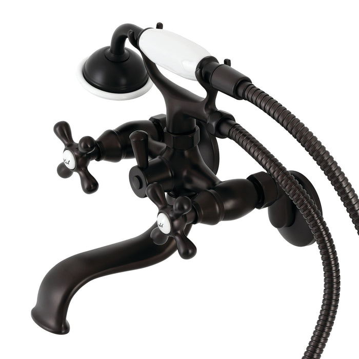 Kingston Heirloom KS225ORB - Kingston Three-Handle 2-Hole Tub Wall Mount Clawfoot Tub Faucet with Handshower, Oil Rubbed Bronze