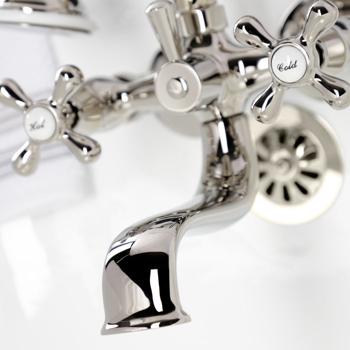 Kingston Heirloom KS225PN - Kingston Three-Handle 2-Hole Tub Wall Mount Clawfoot Tub Faucet with Handshower, Polished Nickel