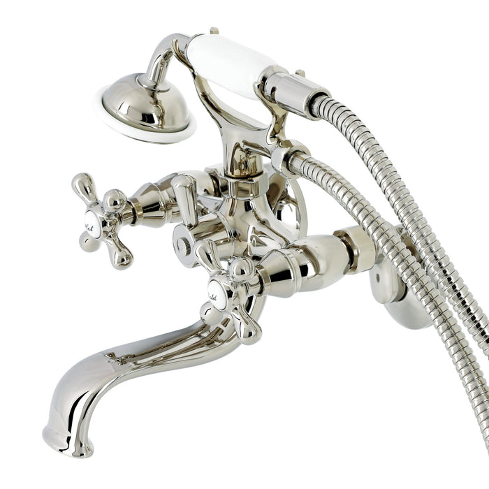 Kingston Heirloom KS225PN - Kingston Three-Handle 2-Hole Tub Wall Mount Clawfoot Tub Faucet with Handshower, Polished Nickel