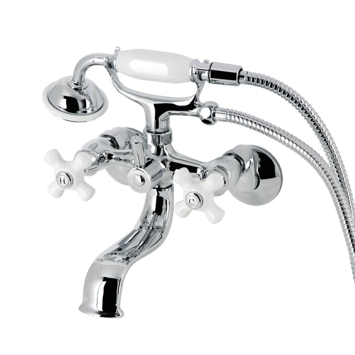 Kingston Heirloom KS225PXC - Kingston Three-Handle 2-Hole Tub Wall Mount Clawfoot Tub Faucet with Hand Shower, Polished Chrome