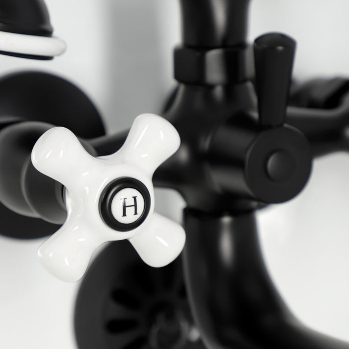 Kingston Heirloom KS225PXMB - Kingston Three-Handle 2-Hole Tub Wall Mount Clawfoot Tub Faucet with Hand Shower, Matte Black