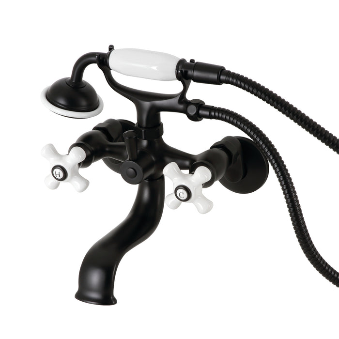 Kingston Heirloom KS225PXMB - Kingston Three-Handle 2-Hole Tub Wall Mount Clawfoot Tub Faucet with Hand Shower, Matte Black