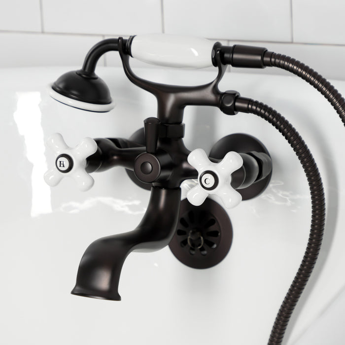 Kingston KS225PXORB Three-Handle 2-Hole Tub Wall Mount Clawfoot Tub Faucet with Hand Shower, Oil Rubbed Bronze