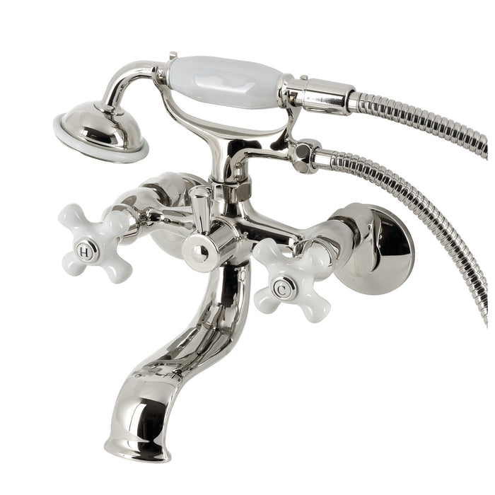 Kingston Heirloom KS225PXPN - Kingston Three-Handle 2-Hole Tub Wall Mount Clawfoot Tub Faucet with Hand Shower, Polished Nickel