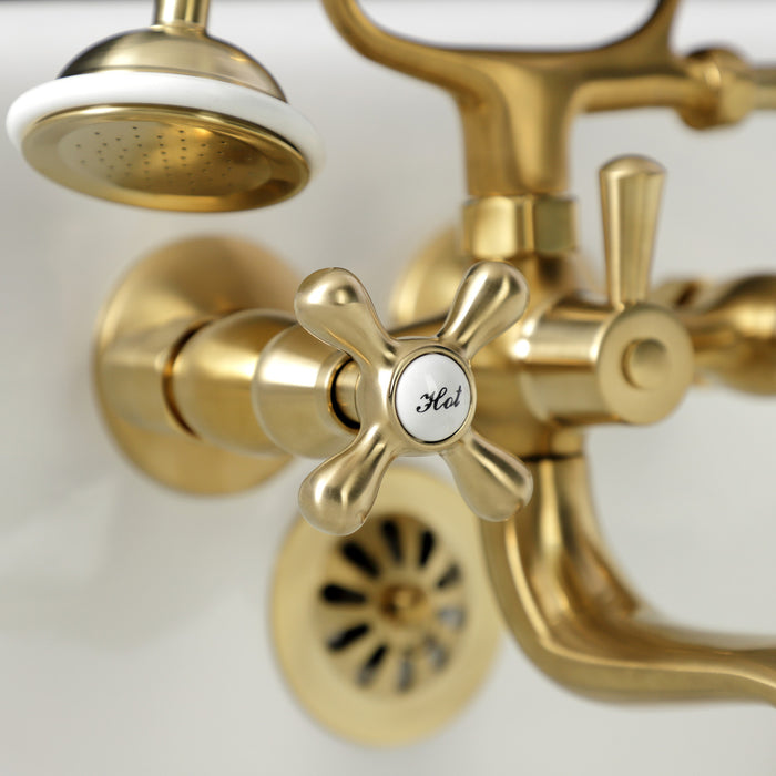 Kingston Heirloom KS225SB - Kingston Three-Handle 2-Hole Tub Wall Mount Clawfoot Tub Faucet with Handshower, Brushed Brass