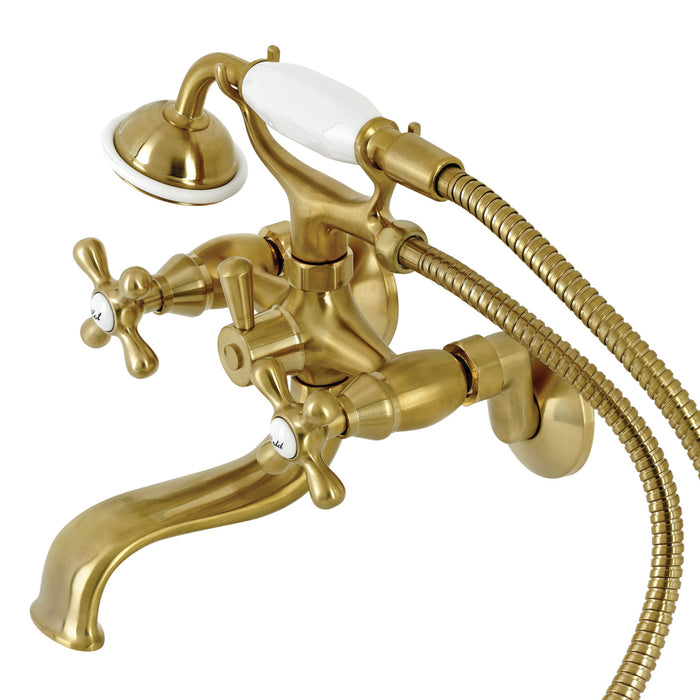 Kingston Heirloom KS225SB - Kingston Three-Handle 2-Hole Tub Wall Mount Clawfoot Tub Faucet with Handshower, Brushed Brass