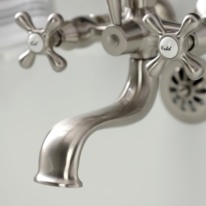 Kingston Heirloom KS225SN - Kingston Three-Handle 2-Hole Tub Wall Mount Clawfoot Tub Faucet with Handshower, Brushed Nickel
