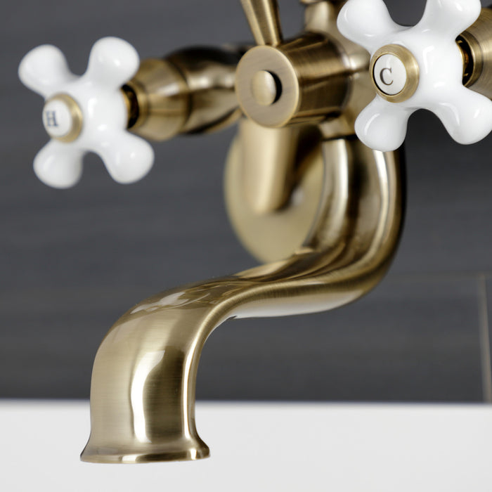 Kingston Heirloom KS226PXAB - Kingston Three-Handle 2-Hole Wall Mount Clawfoot Tub Faucet with Hand Shower, Antique Brass