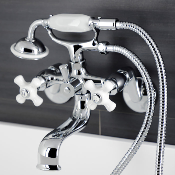 Kingston Heirloom KS226PXC - Kingston Three-Handle 2-Hole Wall Mount Clawfoot Tub Faucet with Hand Shower, Polished Chrome