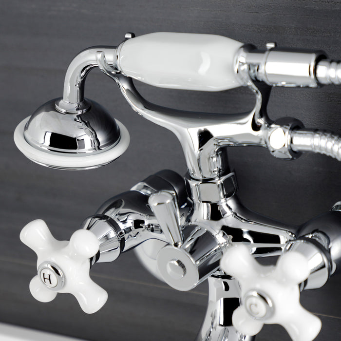 Kingston Heirloom KS226PXC - Kingston Three-Handle 2-Hole Wall Mount Clawfoot Tub Faucet with Hand Shower, Polished Chrome