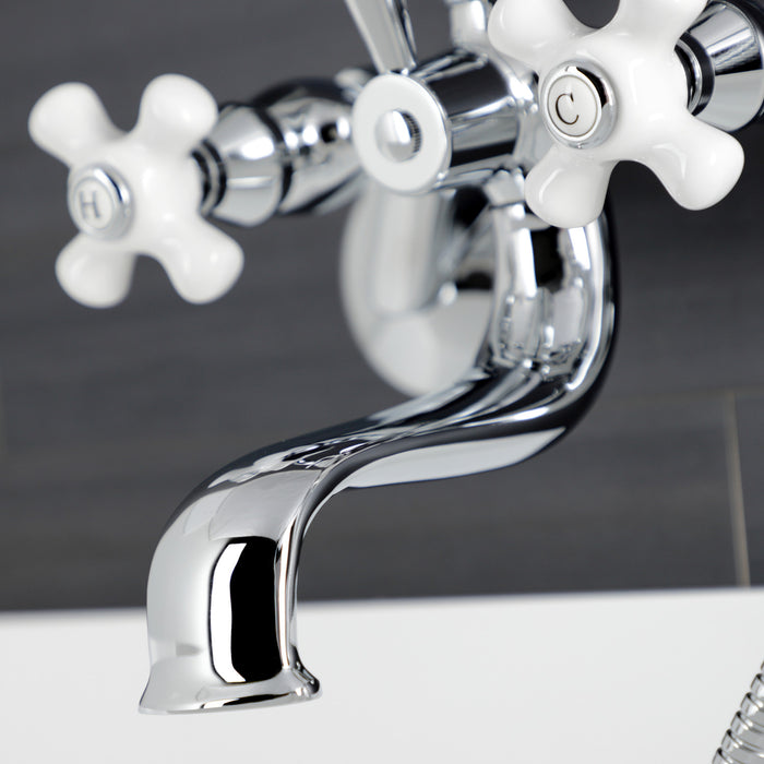 Kingston Heirloom KS226PXC - Kingston Three-Handle 2-Hole Wall Mount Clawfoot Tub Faucet with Hand Shower, Polished Chrome
