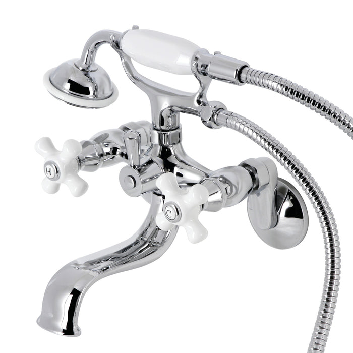 Kingston Heirloom KS226PXC - Kingston Three-Handle 2-Hole Wall Mount Clawfoot Tub Faucet with Hand Shower, Polished Chrome
