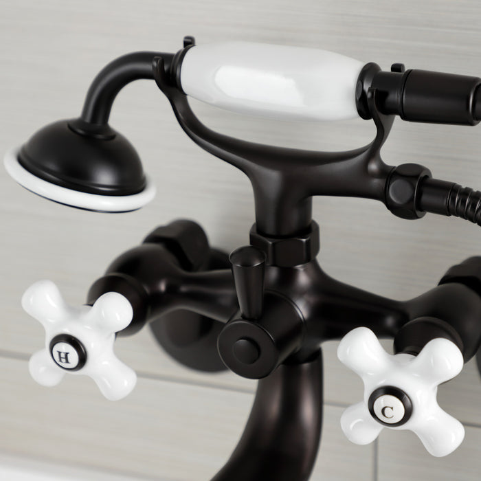 Kingston Heirloom KS226PXORB - Kingston Three-Handle 2-Hole Wall Mount Clawfoot Tub Faucet with Hand Shower, Oil Rubbed Bronze