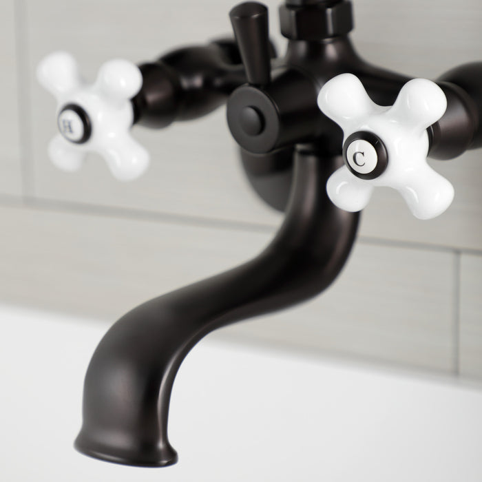 Kingston Heirloom KS226PXORB - Kingston Three-Handle 2-Hole Wall Mount Clawfoot Tub Faucet with Hand Shower, Oil Rubbed Bronze