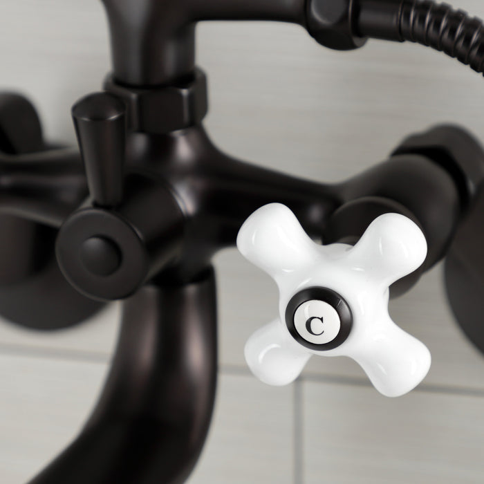 Kingston Heirloom KS226PXORB - Kingston Three-Handle 2-Hole Wall Mount Clawfoot Tub Faucet with Hand Shower, Oil Rubbed Bronze