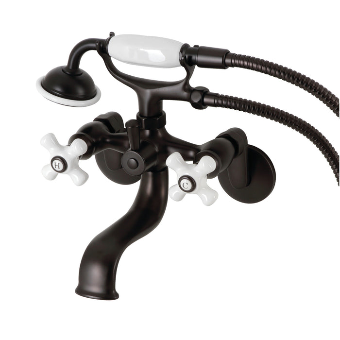 Kingston Heirloom KS226PXORB - Kingston Three-Handle 2-Hole Wall Mount Clawfoot Tub Faucet with Hand Shower, Oil Rubbed Bronze