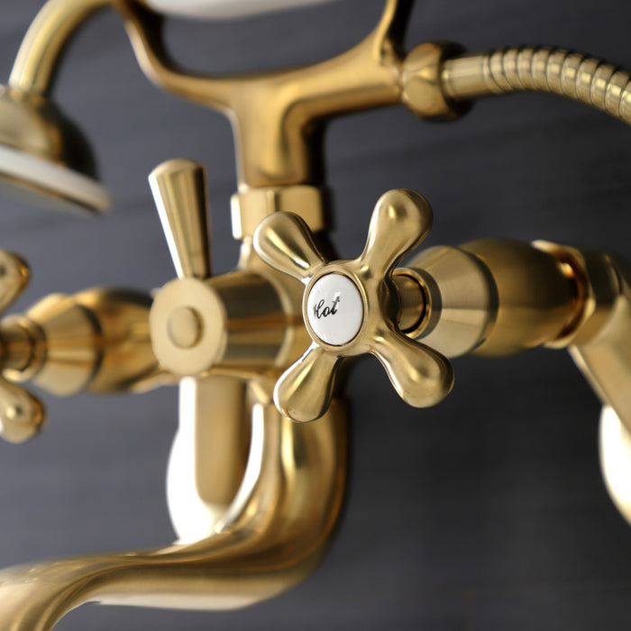 Kingston Heirloom KS226SB - Kingston Two-Handle Clawfoot Tub Faucet with Hand Shower, Brushed Brass