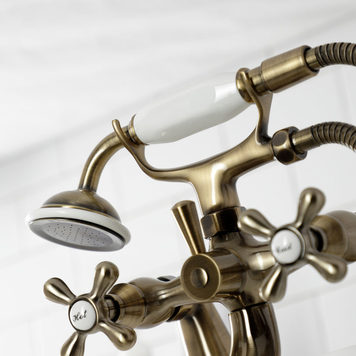 Kingston Heirloom KS227AB - Kingston Three-Handle 2-Hole Deck-Mount Clawfoot Tub Faucet with Hand Shower, Antique Brass