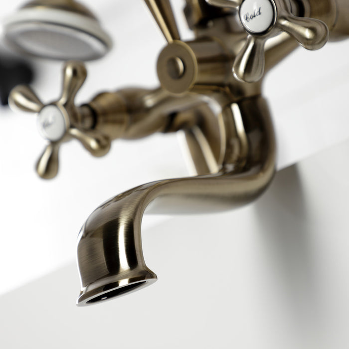 Kingston Heirloom KS227AB - Kingston Three-Handle 2-Hole Deck-Mount Clawfoot Tub Faucet with Hand Shower, Antique Brass