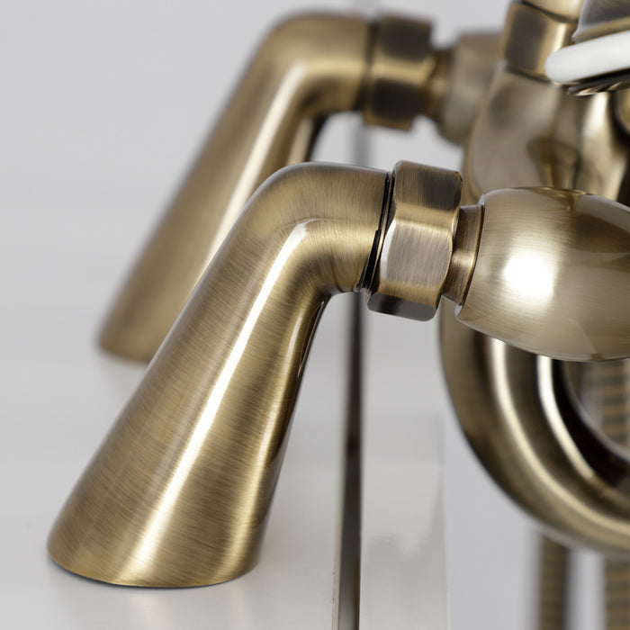 Kingston Heirloom KS227AB - Kingston Three-Handle 2-Hole Deck-Mount Clawfoot Tub Faucet with Hand Shower, Antique Brass