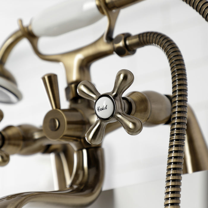 Kingston Heirloom KS227AB - Kingston Three-Handle 2-Hole Deck-Mount Clawfoot Tub Faucet with Hand Shower, Antique Brass