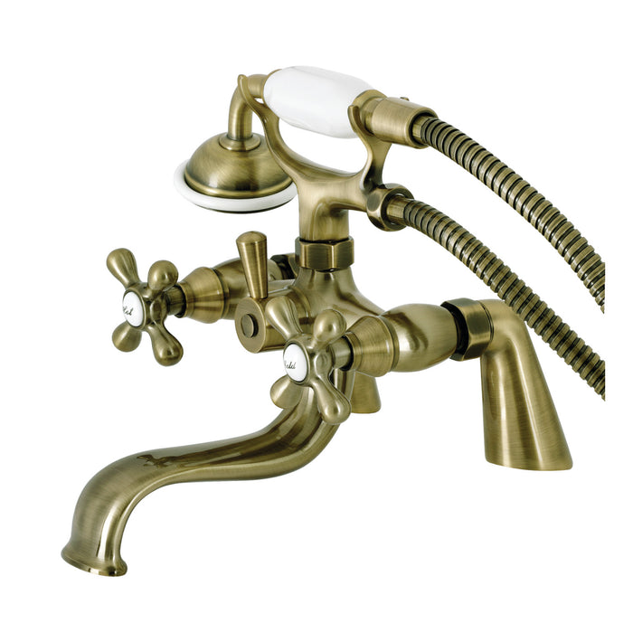 Kingston Heirloom KS227AB - Kingston Three-Handle 2-Hole Deck-Mount Clawfoot Tub Faucet with Hand Shower, Antique Brass