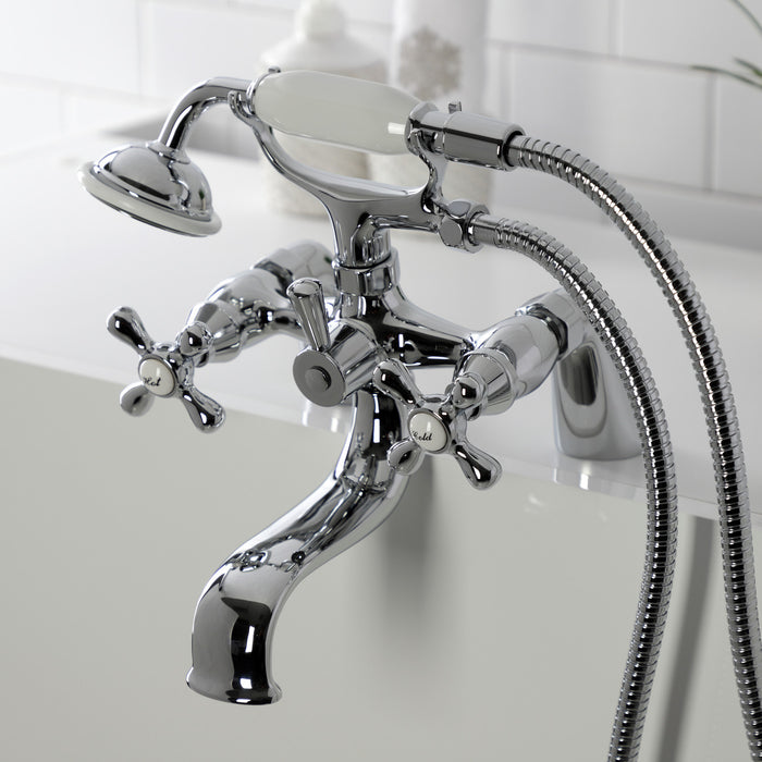 Kingston Heirloom KS227C - Kingston Three-Handle 2-Hole Deck-Mount Clawfoot Tub Faucet with Hand Shower, Polished Chrome