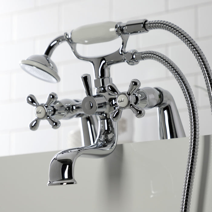 Kingston Heirloom KS227C - Kingston Three-Handle 2-Hole Deck-Mount Clawfoot Tub Faucet with Hand Shower, Polished Chrome