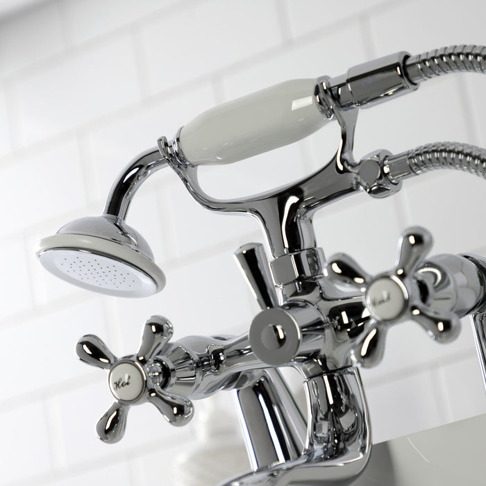 Kingston Heirloom KS227C - Kingston Three-Handle 2-Hole Deck-Mount Clawfoot Tub Faucet with Hand Shower, Polished Chrome