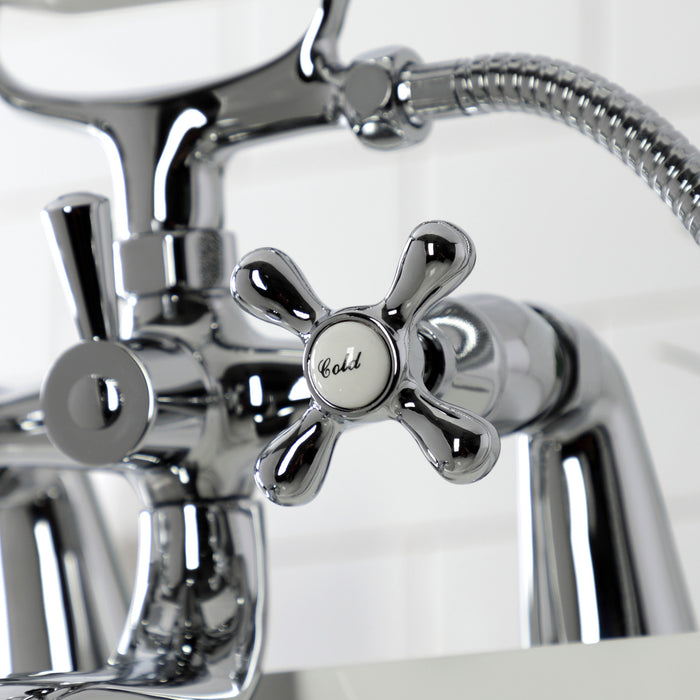 Kingston Heirloom KS227C - Kingston Three-Handle 2-Hole Deck-Mount Clawfoot Tub Faucet with Hand Shower, Polished Chrome
