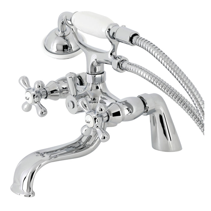 Kingston Heirloom KS227C - Kingston Three-Handle 2-Hole Deck-Mount Clawfoot Tub Faucet with Hand Shower, Polished Chrome