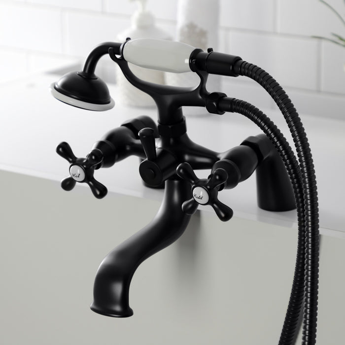 Kingston Heirloom KS227MB - Kingston Three-Handle 2-Hole Deck-Mount Clawfoot Tub Faucet with Hand Shower, Matte Black