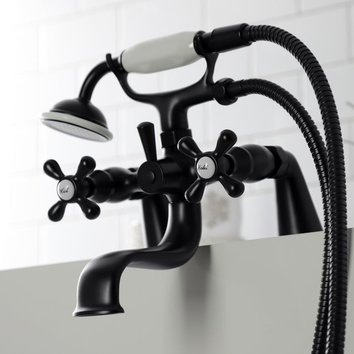Kingston Heirloom KS227MB - Kingston Three-Handle 2-Hole Deck-Mount Clawfoot Tub Faucet with Hand Shower, Matte Black
