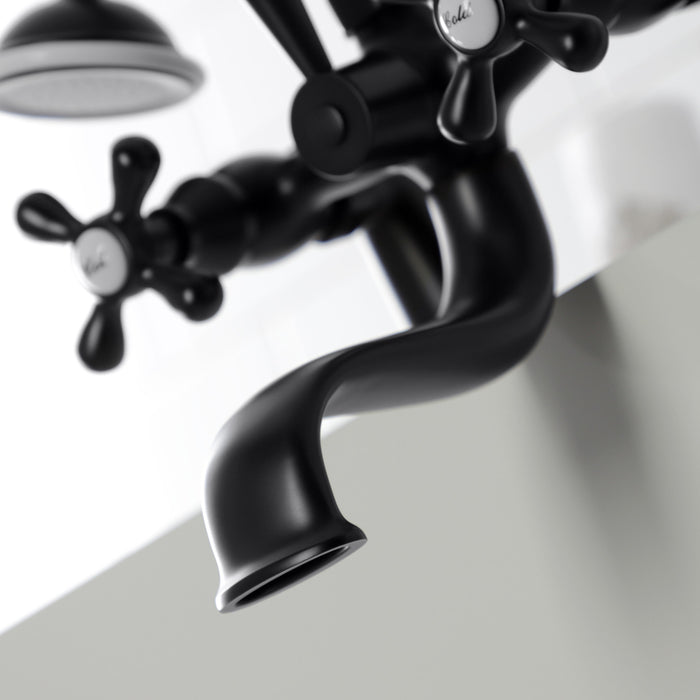 Kingston Heirloom KS227MB - Kingston Three-Handle 2-Hole Deck-Mount Clawfoot Tub Faucet with Hand Shower, Matte Black