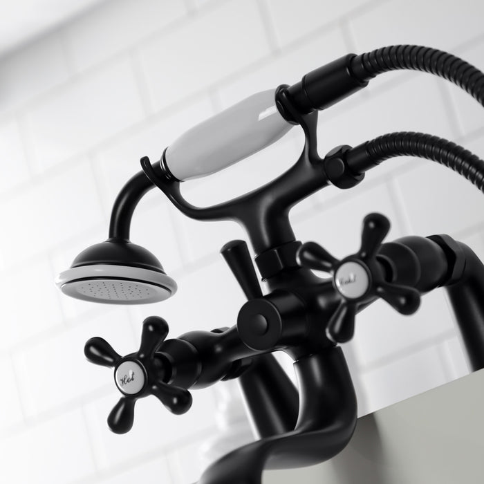 Kingston Heirloom KS227MB - Kingston Three-Handle 2-Hole Deck-Mount Clawfoot Tub Faucet with Hand Shower, Matte Black